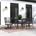 Lark Manor™ Alyah Rectangular 6 - Person 60" Long Outdoor Dining Set w/ Cushions Metal in Black | 28 H x 60 W x 38 D in | Wayfair