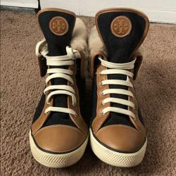 Tory Burch Shoes | Fur Lined High Tops | Color: Blue/Tan | Size: 10.5