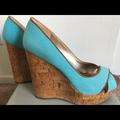 Jessica Simpson Shoes | Jessica Simpson Corey Wedges Turquoise Brown Sz 9 | Color: Blue/Brown | Size: 9