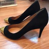 J. Crew Shoes | Jcrew Black Suede And Gold-Tipped Heels | Color: Black/Gold | Size: 8
