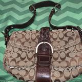 Coach Bags | Coach Signature “C” Leather Trim Shoulder Bag | Color: Brown/Tan | Size: Measurements In The Photos.