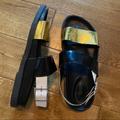 Zara Shoes | Color Block Sandals W/ Ankle Buckle | Color: Black/Gold | Size: 9