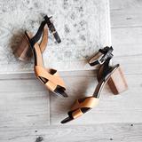 Coach Shoes | Coach Block Heel Leather Ankle Strap Sandals | Color: Black/Tan | Size: 8