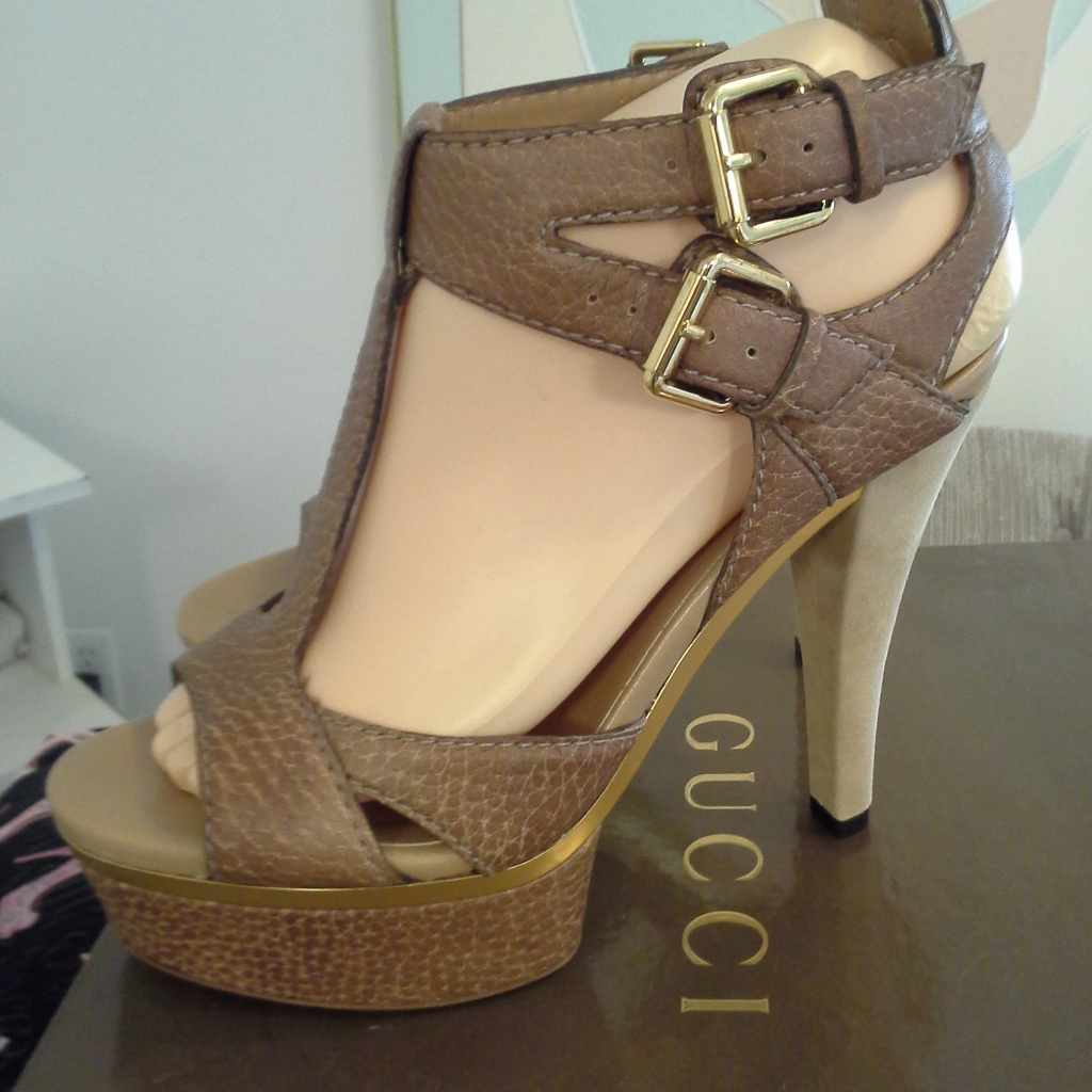 Gucci Shoes | Gucci Iman Platform Leather Sandals | Color: Tan | Size: 7