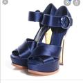 Louis Vuitton Shoes | Louis Vuitton Blue Satin Platform Sandals | Color: Blue | Size: 8.5