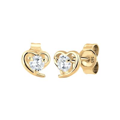 Elli PREMIUM - Herz Zirkonia Liebe Filigran 585 Gelbgold Ohrringe 1 ct Damen Image