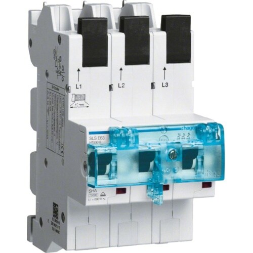 Hager SLS-Schalter, E, 3p, Sammelschiene, 63A, 230V, 690V/Ui, 25kA, 6kV, Gr:2, IP2X Sammelschiene Image