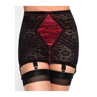 Plus Size Women's Rago Lacette Open Bottom Girdle w/ Garters by Rago in Red Black (Size 2X)