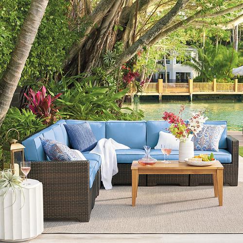 Small Palermo Modular Seating Collection in Bronze Wicker - Left-facing Chair, Sunbrella Rain, Rain Sailcloth Sailor - Frontgate