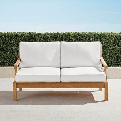 Cassara Loveseat with Cushions in Natural Teak - Standard, Rain Peacock - Frontgate