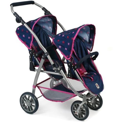 Tandem-Buggy Puppenzwillingswagen VARIO blau/beige