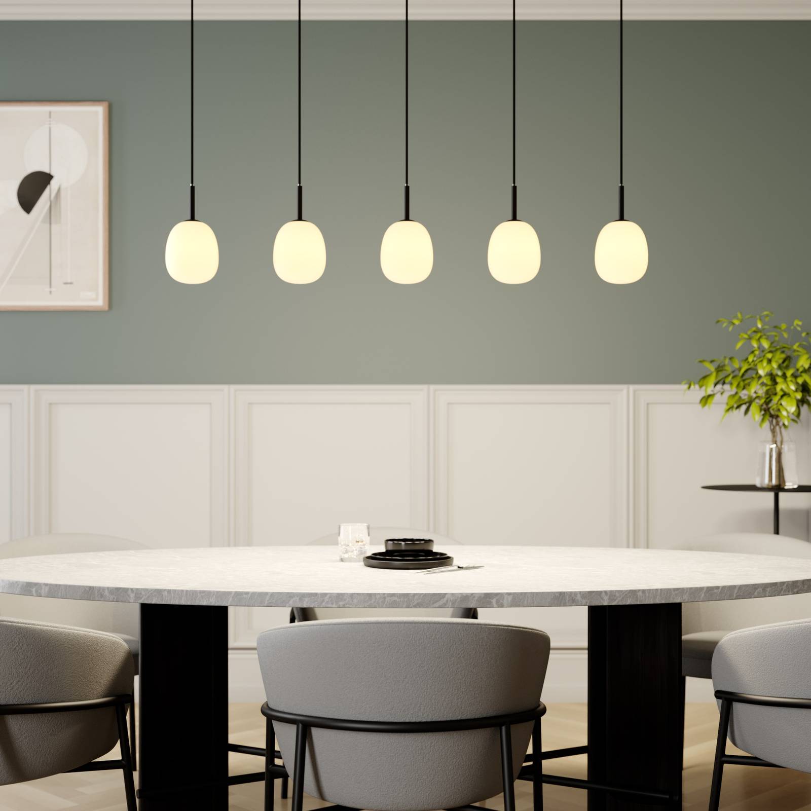 Glas Hängelampe Etiena Lindby, dimmbar, schwarz, für Wohn- / Esszimmer, Glas, Modern, Pendelleuchte