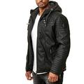 Red Bridge Herren Kunst- Lederjacke Kunstleder Bikerjacke mit Sweat- Kapuze 2in1, Schwarz - Kunstleder, M