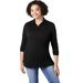 Plus Size Women's Long-Sleeve Polo Ultimate Tee by Roaman's in Black (Size 3X) Shirt