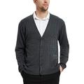 Kallspin Men's Cardigan Sweater Cashmere Wool Blend V Neck Cable Knit Buttons Cardigan with Pockets(Charcoal,2X-Large)