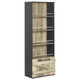 Bücherregal Heller Holzfarbton/ Schwarz aus Holzspanplatte mit Metallgriffen mit 4 Regalböden und Schränkchen Wohnzimmer Modernes Design