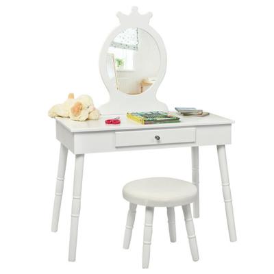 Costway Kids Vanity Makeup Table & Chair Set Make Up Stool-White