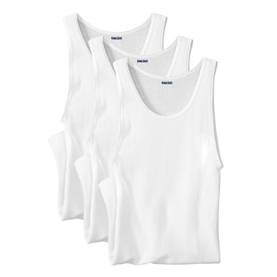 Men's Big & Tall Ribbed Cotton Tank Undershirt, 3-Pack by KingSize in White (Size 5XL)