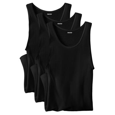 Men's Big & Tall Ribbed Cotton Tank Undershirt, 3-Pack by KingSize in Black (Size 3XL)