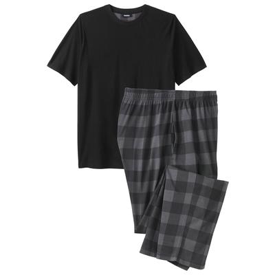 Men's Big & Tall Jersey Knit Plaid Pajama Set by KingSize in Black Buffalo Check (Size XL) Pajamas
