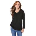 Plus Size Women's Long-Sleeve Henley Ultimate Tee with Sweetheart Neck by Roaman's in Black (Size 3X) 100% Cotton Shirt