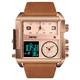 SKMEI Men's Digital Sports Watch, LED Square Large Face Analog Quartz Wrist Watch with Multi-Time Zone Waterproof Stopwatch (Rose Gold Brown)