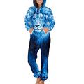 Unisex Onesie Hoodie, Women Men Long Sleeve Playsuit 3D Lion Print Adult Onesie Jumpsuit Unisex Onesie Hooded Pajamas Sleepwear with Pockets