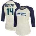 Women's Fanatics Branded DK Metcalf Cream/Navy Seattle Seahawks Player Raglan Name & Number 3/4-Sleeve T-Shirt