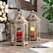 Charlton Home® 2 Piece Tall Glass & Wood Lantern Set Wood/Glass in Brown | 31 H x 15 W x 13 D in | Wayfair 1664A4C19220420D9C09B7B4921996A4