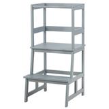 Costway Kids Wooden Kitchen Step Stool with Safety Rail-Gray