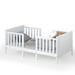 Costway 2-in-1 Convertible Kids Wooden Bedroom Furniture with Guardrails-White