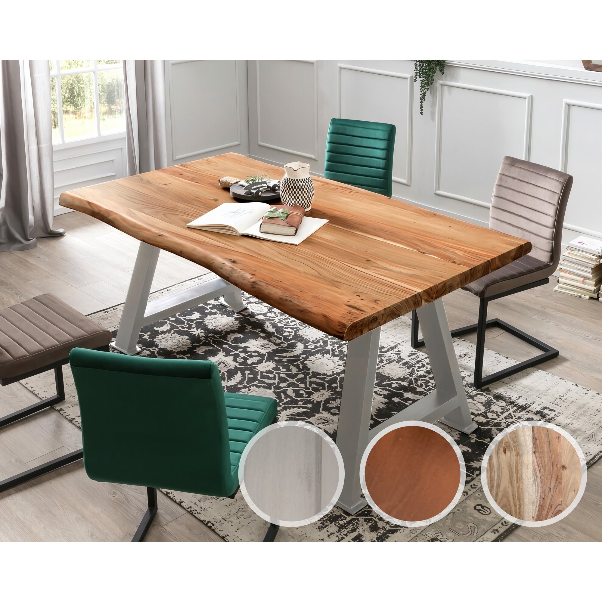 SIT Tops & Tables »Missouri« Akazie Baumkante 3,6 cm / 180x90 cm / Eisen antikbraun