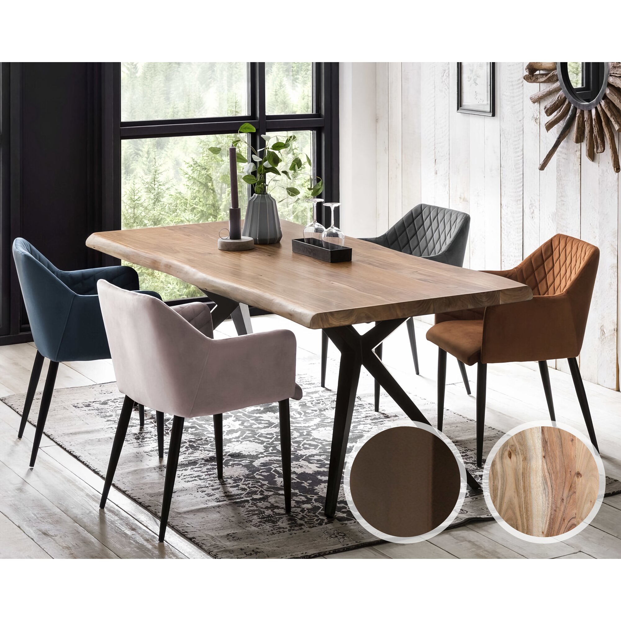 SIT Tops & Tables »Brisbane« Esstisch Akazie Baumkante 3,6 cm / 200x100 cm / Eisen antikschwarz