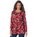 Plus Size Women's Long-Sleeve Crewneck Ultimate Tee by Roaman's in Black Watercolor Flowers (Size 1X) Shirt