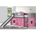 Louver Antique Grey Low Twin Loft w/ Pink Tent & Slide - Donco 790-AAG_750C-TP_785-AG