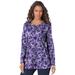 Plus Size Women's Long-Sleeve Crewneck Ultimate Tee by Roaman's in Midnight Violet Watercolor Flowers (Size 6X) Shirt