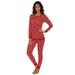 Plus Size Women's Thermal Crewneck Long-Sleeve Top by Comfort Choice in Classic Red Snow Fall (Size M) Long Underwear Top