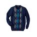 Men's Big & Tall V-Neck Argyle Sweater by KingSize in Navy Argyle (Size L)