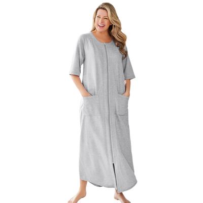 Plus Size Women's Long French Terry Zip-Front Robe by Dreams & Co. in Heather Grey (Size 3X)
