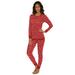 Plus Size Women's Thermal Crewneck Long-Sleeve Top by Comfort Choice in Classic Red Snow Fall (Size L) Long Underwear Top