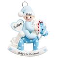 The Holiday Aisle® Baby's 1st Christmas Rocking Horse Hanging Figurine Ornament Plastic in Blue/White | 4.75 H x 3.5 W x 0.5 D in | Wayfair