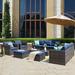 Latitude Run® 8 Piece Rattan Sectional Seating Group w/ Cushions Synthetic Wicker/All - Weather Wicker/Wicker/Rattan in Blue | Outdoor Furniture | Wayfair