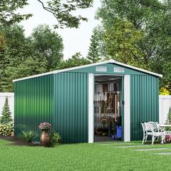 Livingandhome - 10ft x 8ft Green Metal Garden Shed Garden Storage with Base Foundation