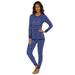 Plus Size Women's Thermal Crewneck Long-Sleeve Top by Comfort Choice in Evening Blue Stars (Size M) Long Underwear Top