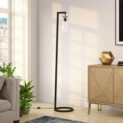 Weston Blackened Bronze Floor Lamp with Seeded Glass Shade - Hudson & Canal FL0218