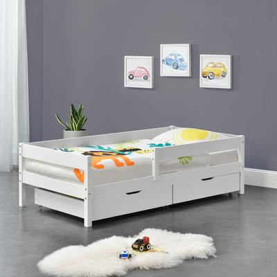 Kinderbett Borgarnes 90x200 cm mit Rausfallschutz und Schubladen Weiß [en.casa] Weiß