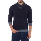 Men's alpaca blend sweater, 'Orcopampa Midnight'