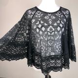 Free People Tops | Free People Black Lace Sheer Bell Sleeve Top Small | Color: Black | Size: S