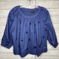 J. Crew Tops | J Crew Embellished Pleated Sleeve Blouse | Color: Blue | Size: Mp