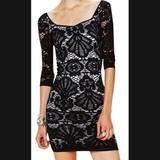 Free People Dresses | Free People Crochet 3/4 Sleeve Bodycon Dress Xs/S | Color: Black/White | Size: Xs